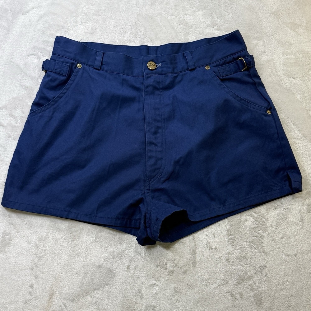 Vintage G. Pellini Blue 1' Inseam Shorts Side Buckle Cotton Blend‎ 13/14P Cheeky